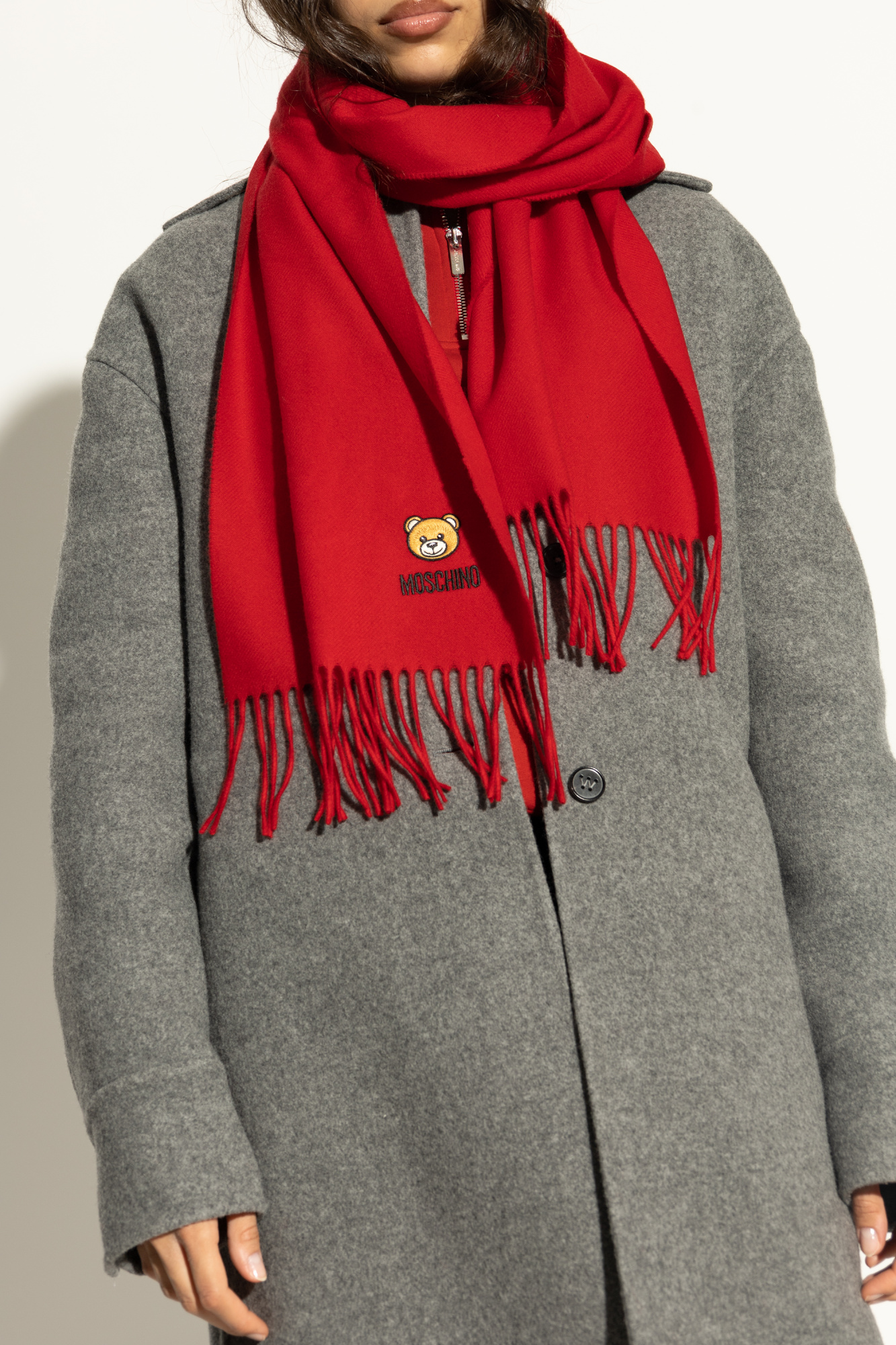 ●TATIANA● Snug Checked Wool Blended Muffler MF8108 Red 500 Red Wool scarf with logo Moschino - Vitkac AS